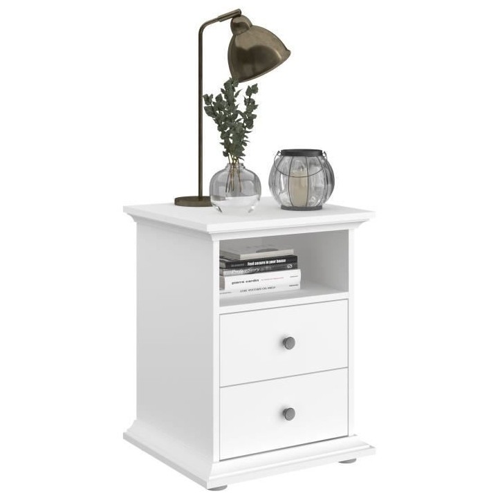 PARISOT Chevet 2 tiroirs Blanc - L 45 x P 41 x H 58 cm - MANON