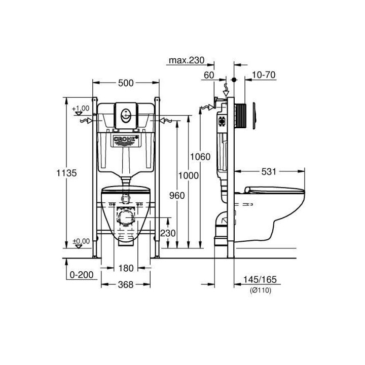 GROHE Bâti support 5-en-1 pour WC, 1.13 m 39419000