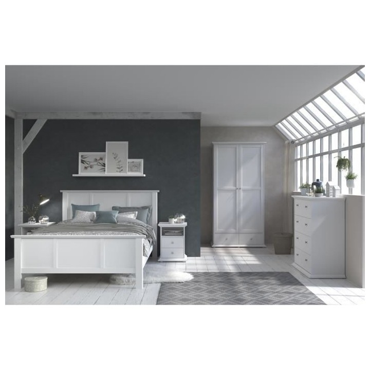 PARISOT Chevet 2 tiroirs Blanc - L 45 x P 41 x H 58 cm - MANON