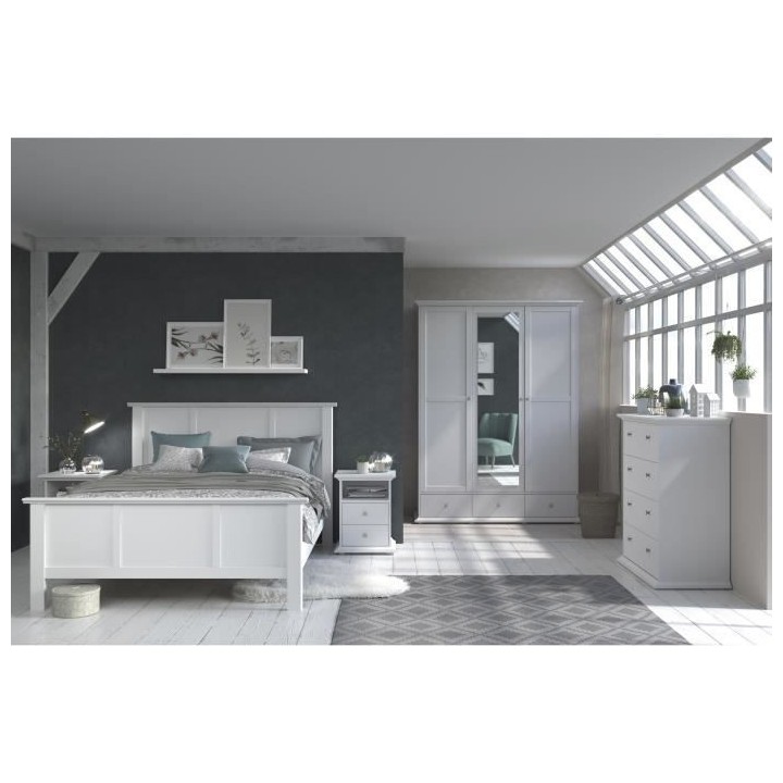 PARISOT MANON Lit adulte 160 x 200 cm - Classique - Blanc