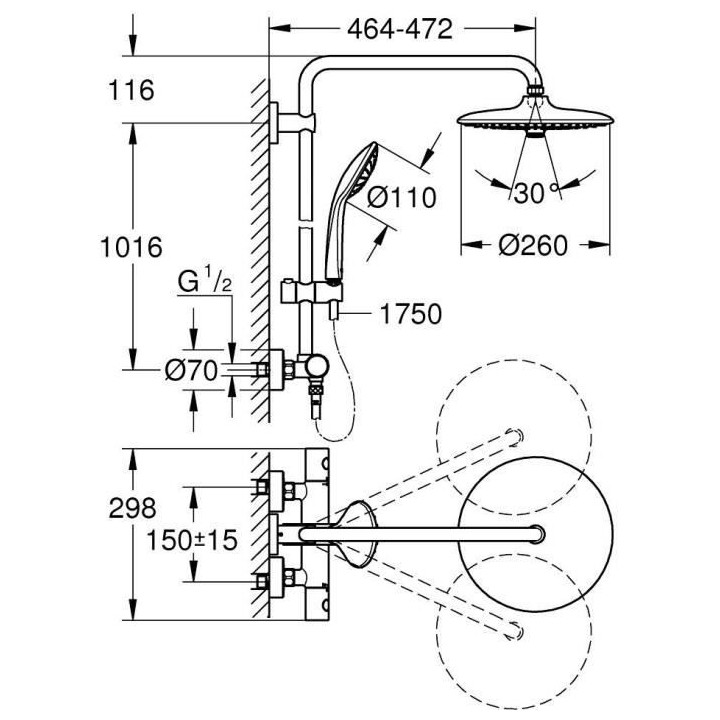 Colonne de douche EUPHORIA SYSTEM 260 avec mitigeur thermostatique - G