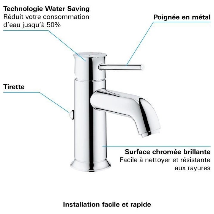 GROHE Robinet lavabo de salle de bains Start Classic, mitigeur avec ti