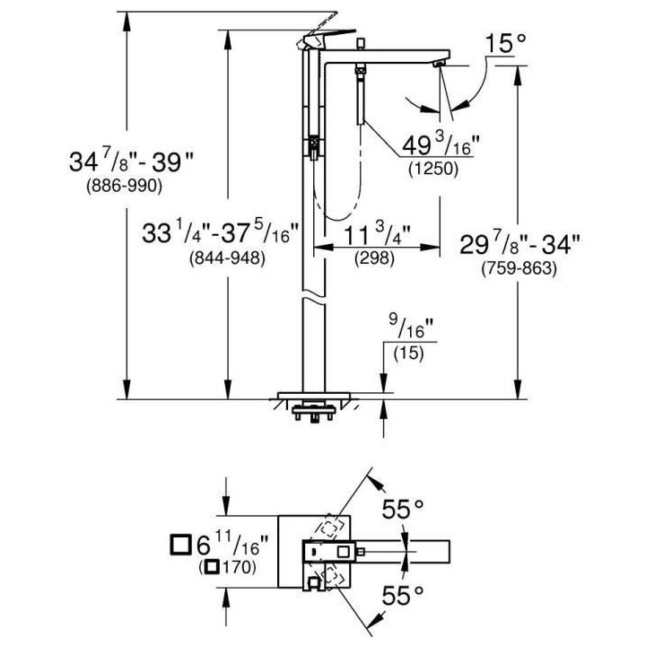 GROHE Mitigeur bain/douche Eurocube - Montage au sol - Limiteur de tem