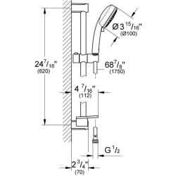 GROHE Ensemble de douche 3 jets Tempesta Cosmopolitan 27576002 - Barre de douche 60 cm - Limiteur de débit - Anti-calcaire - Ch