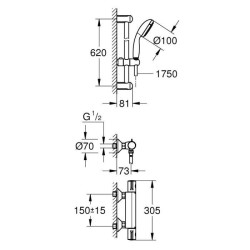 GROHE Ensemble de douche Grohtherm 800 - Mitigeur thermostatique - Chromé