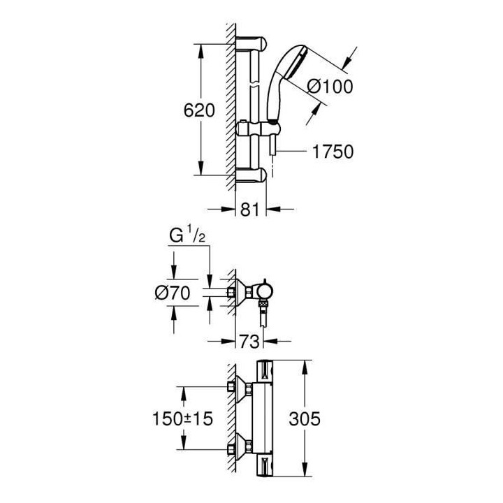 GROHE Ensemble de douche Grohtherm 800 - Mitigeur thermostatique - Chr