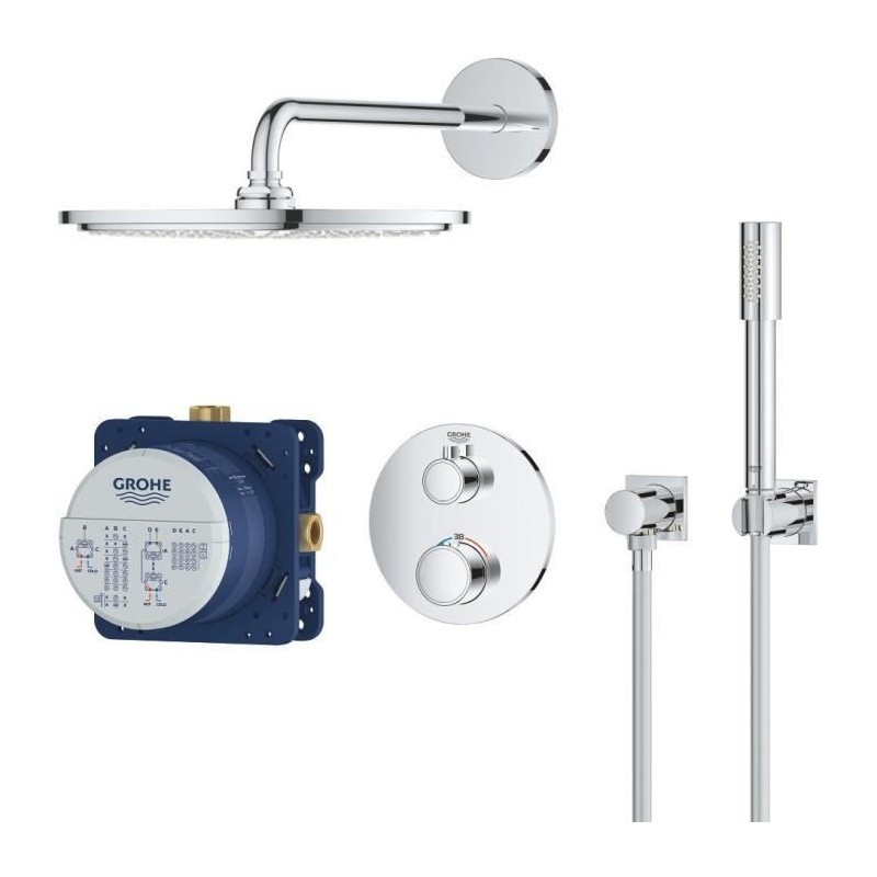 GROHE Ensemble de douche 2 jets Cosmopolitan 310 Grohtherm 34731000- Commande encastrée-Economie d'eau-Anti-calcaire-Chrome