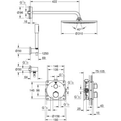 GROHE Ensemble de douche 2 jets Cosmopolitan 310 Grohtherm 34731000- Commande encastrée-Economie d'eau-Anti-calcaire-Chrome