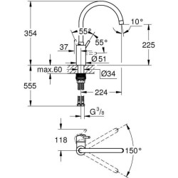 GROHE Mitigeur évier monocommande Concetto 32662003 - Bec tube pivotant - Rotation 150° - Limiteur de débit - Chrome