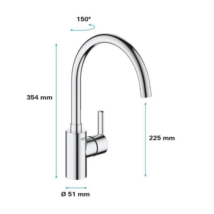 Mitigeur évier monocommande chromé FEEL bec haut - GROHE - 30184002