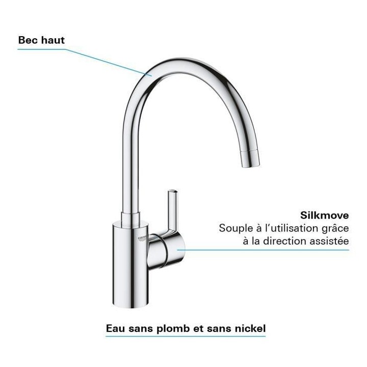 Mitigeur évier monocommande chromé FEEL bec haut - GROHE - 30184002