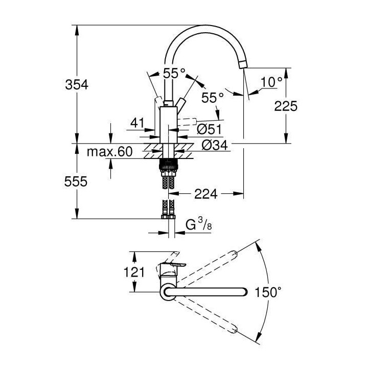 Mitigeur évier monocommande chromé FEEL bec haut - GROHE - 30184002