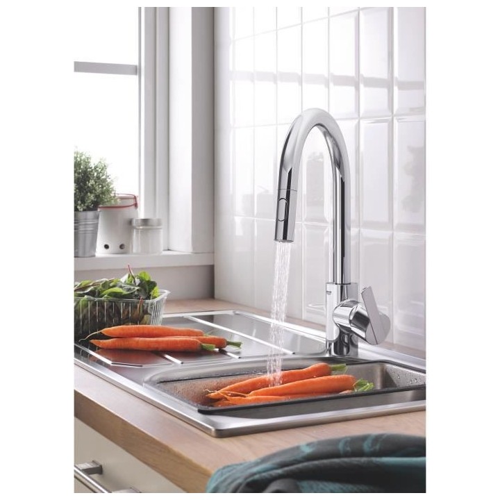 GROHE Robinet de cuisine évier Feel, douchette extractible, rotation
