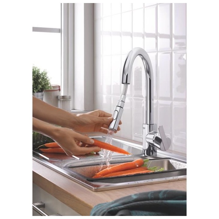 GROHE Robinet de cuisine évier Feel, douchette extractible, rotation