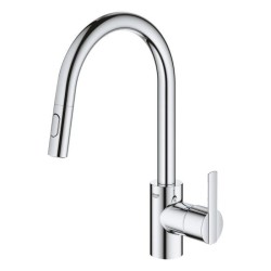 GROHE Robinet de cuisine évier Feel, douchette extractible, rotation 360°, bec en U, inverseur 2 jets, mitigeur cuisine 314860