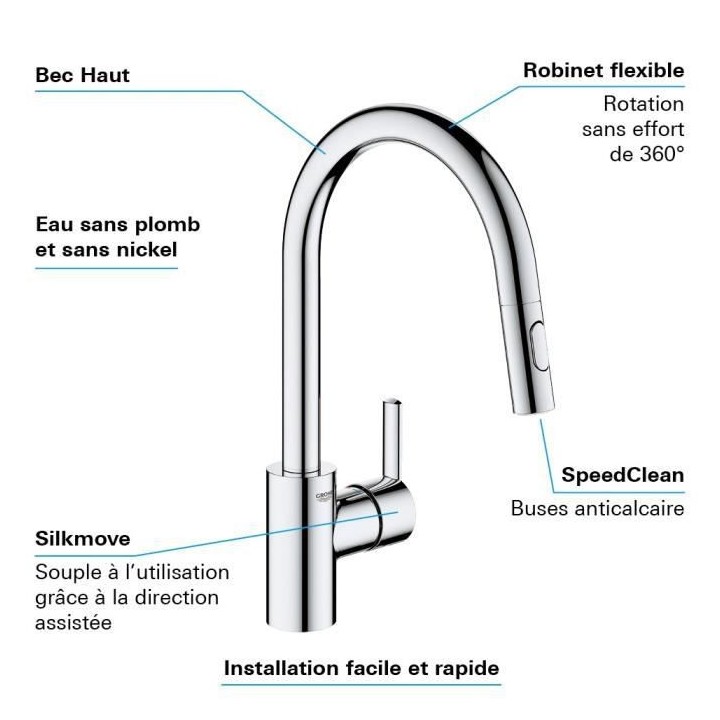 GROHE Robinet de cuisine évier Feel, douchette extractible, rotation
