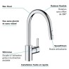 GROHE Robinet de cuisine évier Feel, douchette extractible, rotation 360°, bec en U, inverseur 2 jets, mitigeur cuisine 314860