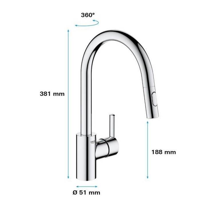 GROHE Robinet de cuisine évier Feel, douchette extractible, rotation