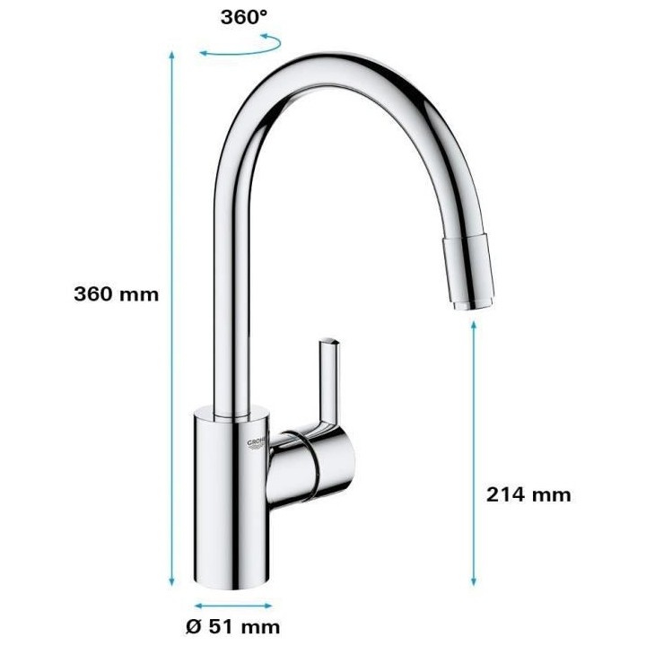 Mitigeur évier chromé bec haut FEEL - GROHE - 32671002