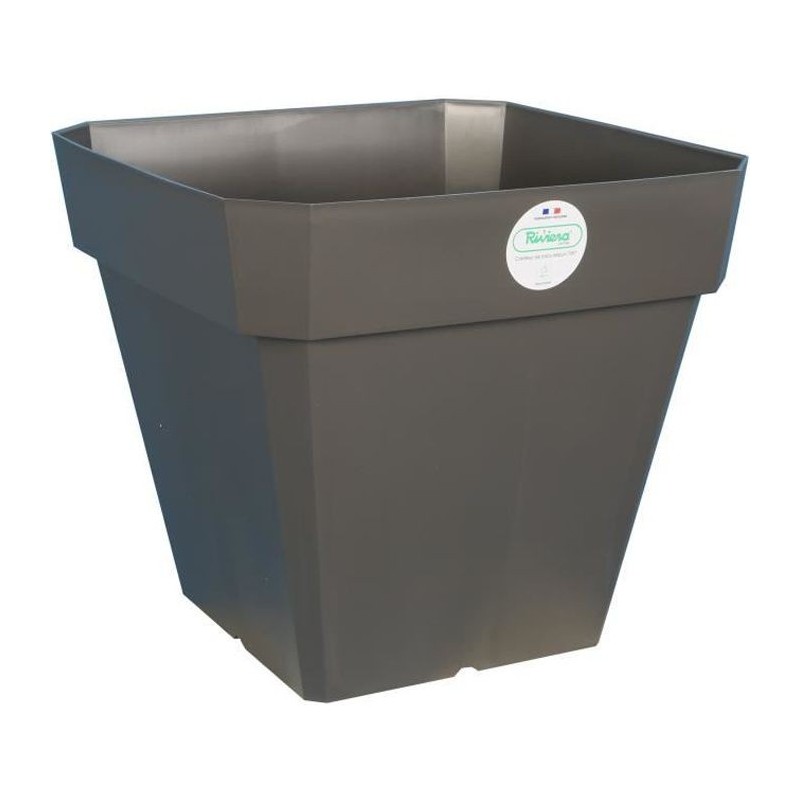 RIVIERA Pot de fleurs carré Soleilla en plastique - 49 x 49 x H 45 cm - 65 L - Gris pailleté