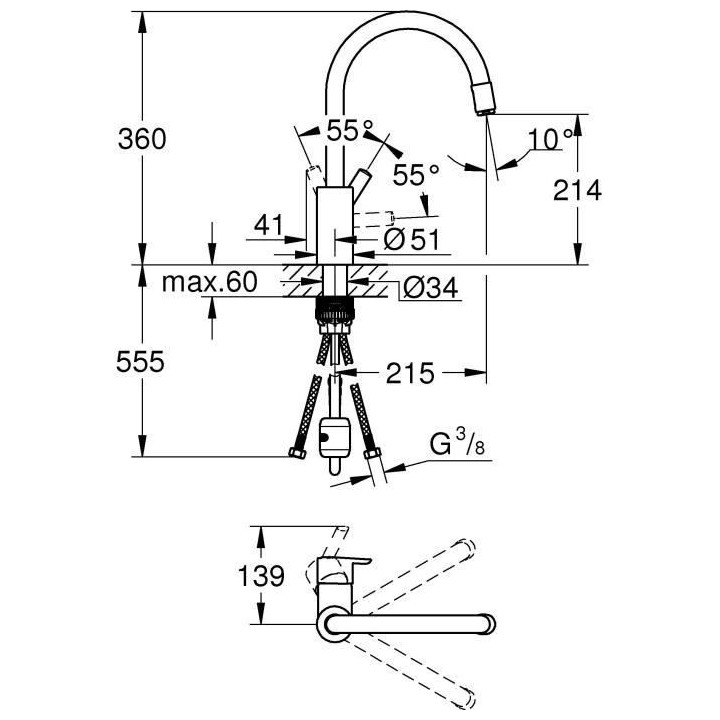 Mitigeur évier chromé bec haut FEEL - GROHE - 32671002