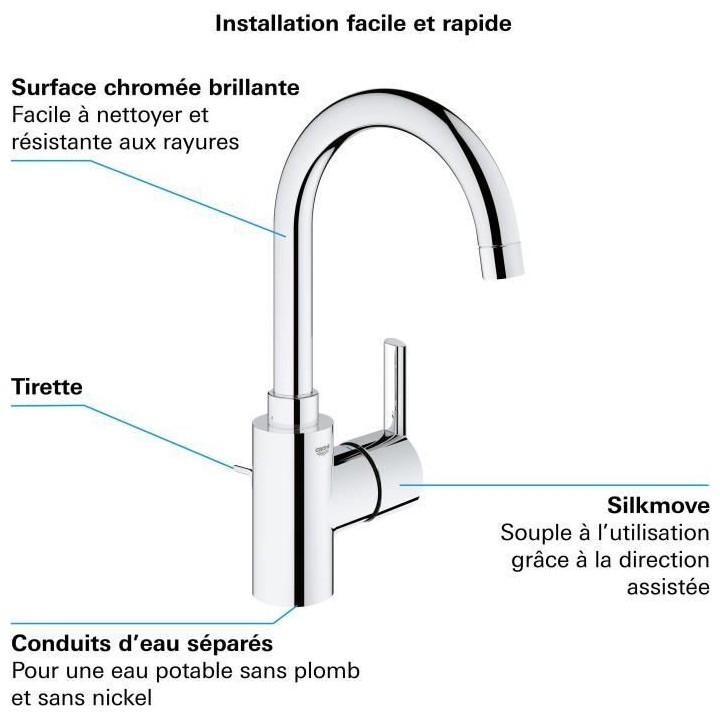 Mitigeur lavabo monocommande chromé FEEL taille L - GROHE - 32723001