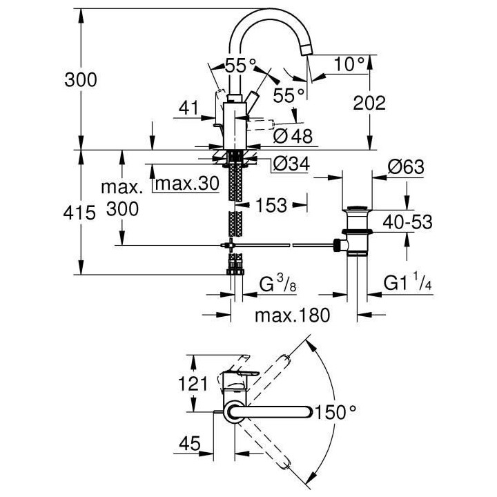 Mitigeur lavabo monocommande chromé FEEL taille L - GROHE - 32723001