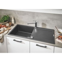 Evier 1 bac K500 GROHE - Egouttoir gauche - A encastrer - Installation rapide - L 100 x P 50 cm - Quartz composite