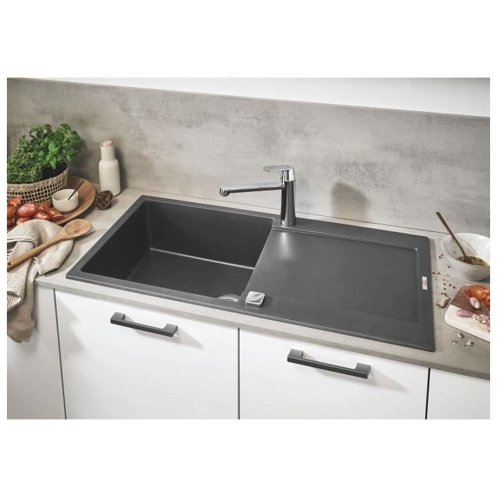 Evier 1 bac K500 GROHE - Egouttoir gauche - A encastrer - Installation