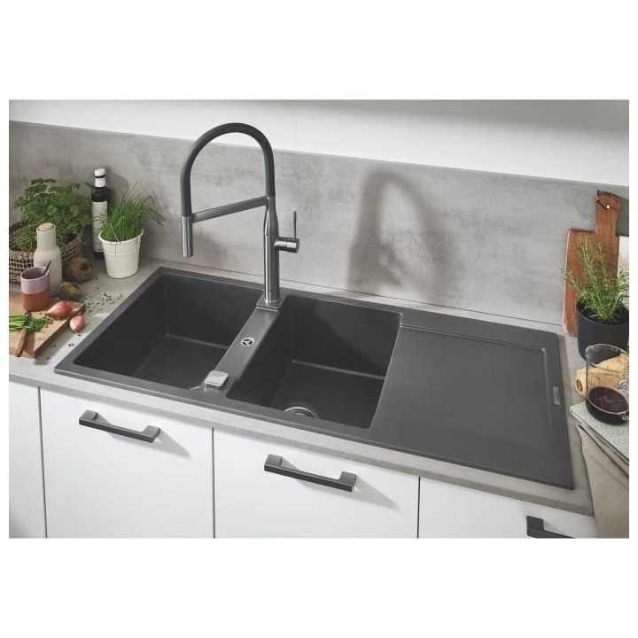 GROHE Evier composite avec égouttoir K500 1160 x 500 mm Gris granite