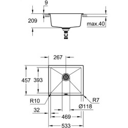 GROHE Evier composite K700U 533 x 457 mm Gris granite 31654AT0