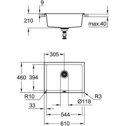 GROHE Evier composite K700U 610 x 460 mm Gris granite 31655AT0