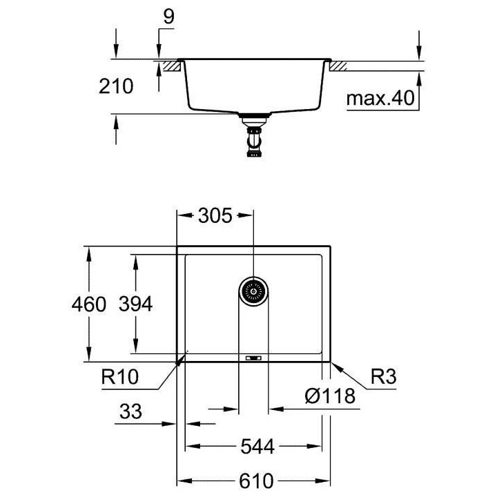 GROHE Evier composite K700U 610 x 460 mm Gris granite 31655AT0