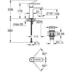 GROHE Mitigeur lavabo monocommande Plus 33163003 - Bec fixe - Limiteur de température - Limiteur de débit - Chrome - Taille S