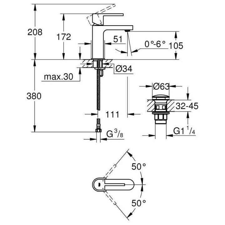 GROHE Mitigeur lavabo monocommande Plus 33163003 - Bec fixe - Limiteur