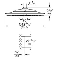 GROHE Douche de tete 2 jets Rainshower SmartConnect 310 26641000 - Télécommande - Limiteur de débit - Anti-calcaire - Chrome