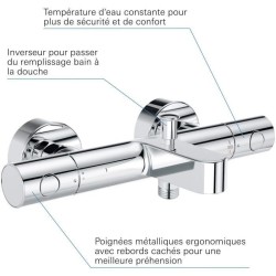 GROHE Mitigeur thermostatique bain douche Precision Get, montage mural, indicateur de température, filtres intégrés, chromé,