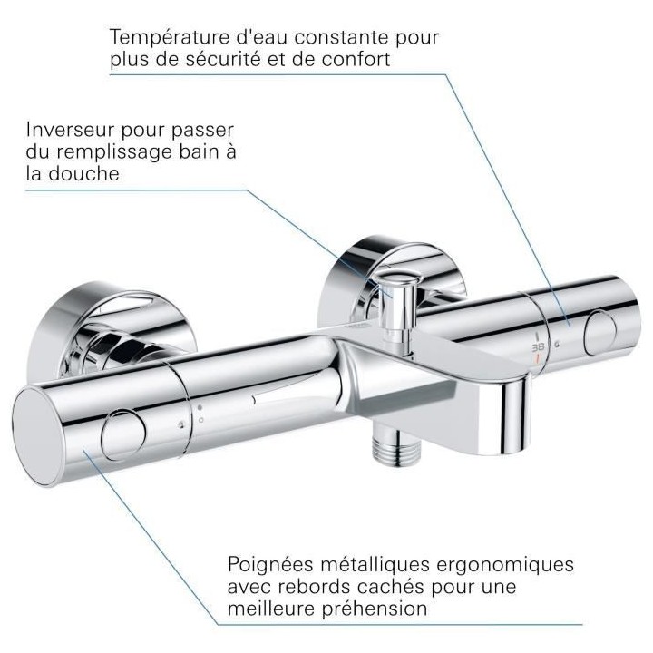 GROHE Mitigeur thermostatique bain douche Precision Get, montage mural