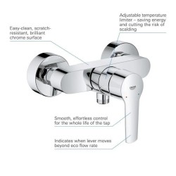 GROHE Mitigeur monocommande Douche Start, montage mural, robinet a raccord fileté 1/2, rosaces incluses, chromé, 23205002