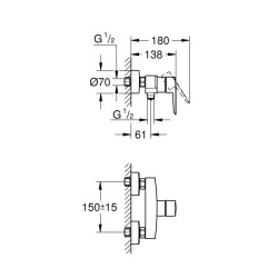 GROHE Mitigeur monocommande Douche Start, montage mural, robinet a raccord fileté 1/2, rosaces incluses, chromé, 23205002