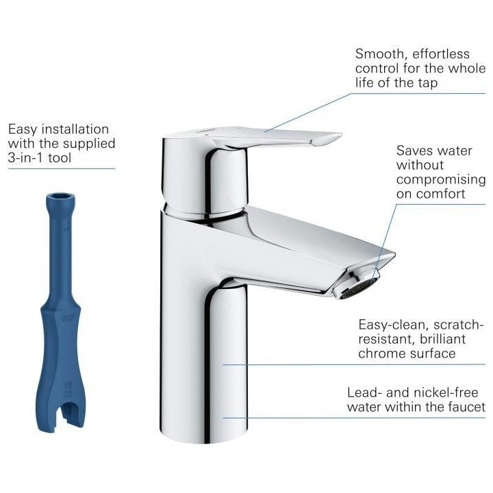 GROHE QUICKFIX Mitigeur monocommande Lavabo Start, Taille S, limiteur