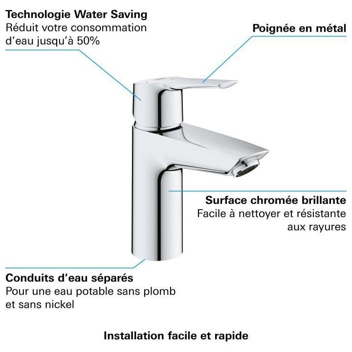 GROHE QUICKFIX Start Robinet de salle de bains lavabo, mousseur écono