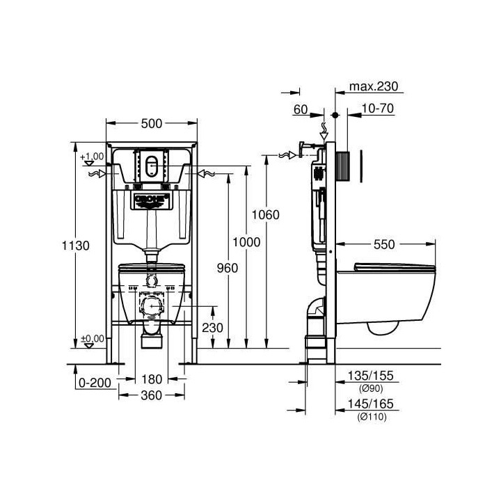 GROHE Bâti support 5-en-1 pour WC, 1.13 m 3975700H