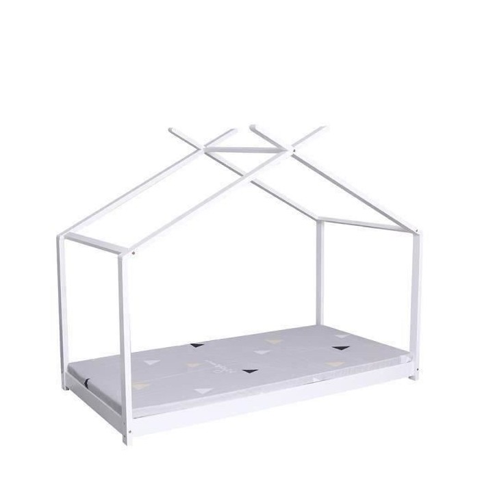 Lit cabane enfant ELIAH - 90 x 190 cm - Bois pin massif - Blanc - Somm