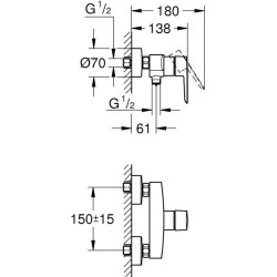 GROHE Mitigeur monocommande douche Start, montage mural, raccord fileté pour flexible en 1/2, rosaces métal incluses, 24208002