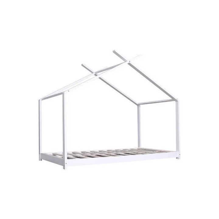 Lit cabane enfant ELIAH - 90 x 190 cm - Bois pin massif - Blanc - Somm