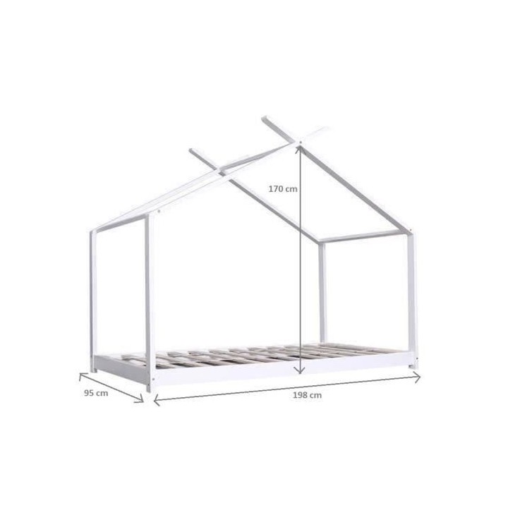 Lit cabane enfant ELIAH - 90 x 190 cm - Bois pin massif - Blanc - Somm
