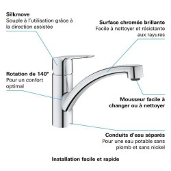 GROHE QUICKFIX Start Robinet de cuisine évier Start, rotation 140°, robinet de cuisine, chromé, 30530002