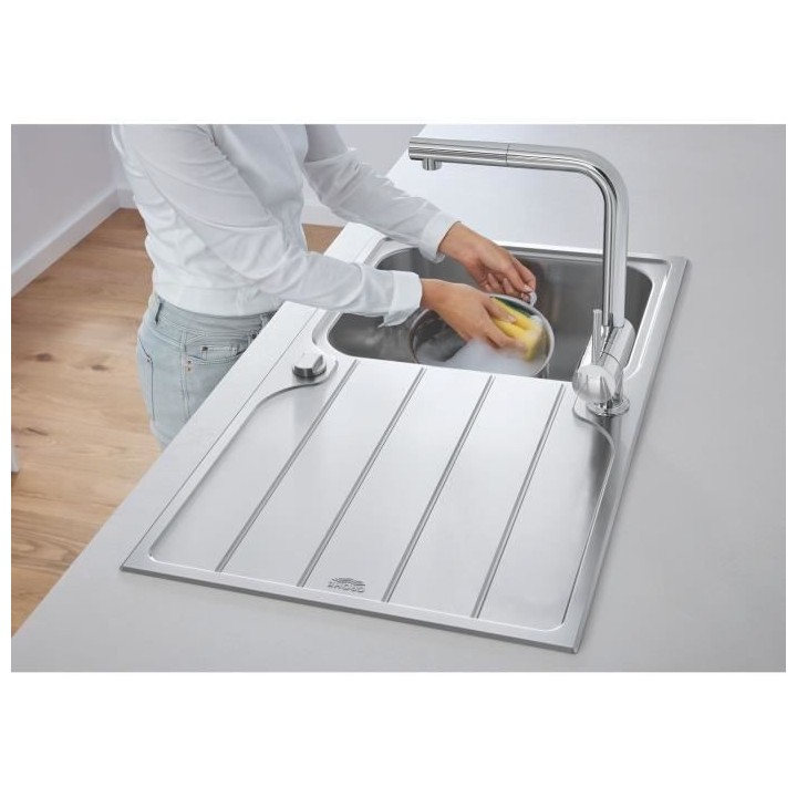 GROHE Mitigeur évier Minta 32168000 - Douchette extractible - Bec L -