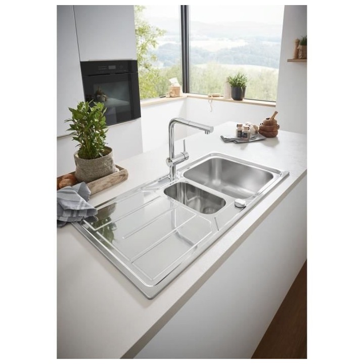 GROHE Mitigeur évier Minta 32168000 - Douchette extractible - Bec L -